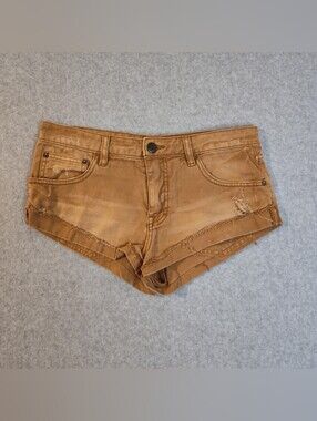 Free People Tan Distressed Low-Rise Denim Booty Shorts Daisy Dukes